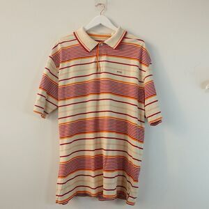 Enyce Clothing Polo Shirt‎ Large VINTAGE Maroon Red Striped Logo Hip Hop Loose